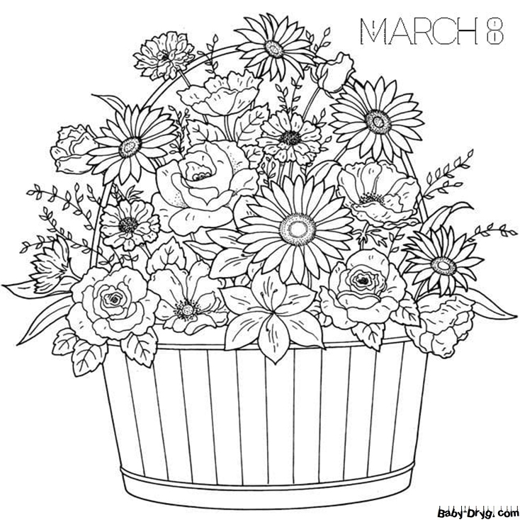 Coloring Page A large basket with different colors on March 8th | Coloring Women's Day