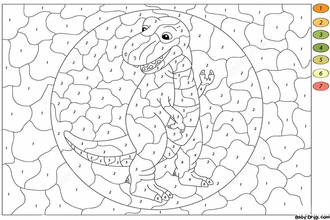 Coloring Page Dinosaur | Color by Number Coloring Pages