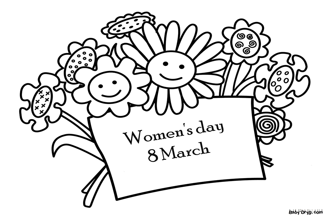 Coloring Page Flowers for lovely girls | Coloring Women's Day