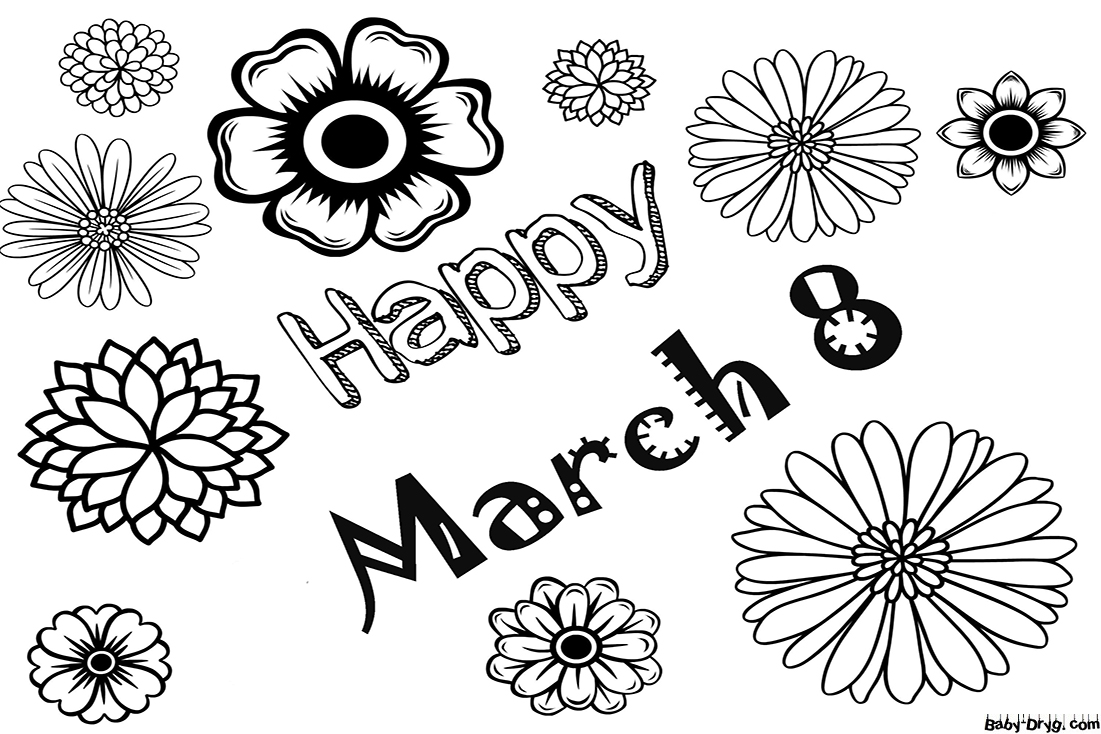 Coloring Page Happy holiday March 8 | Coloring Women's Day