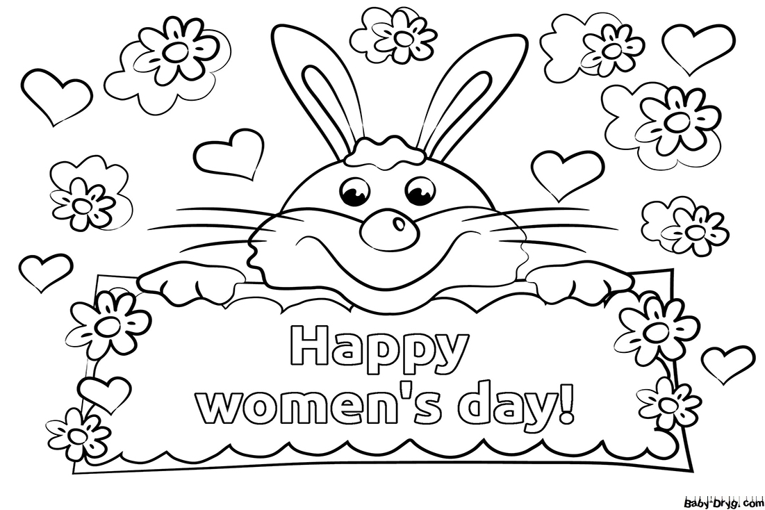 Coloring Page Hare congratulates all women on the holiday | Coloring Women's Day