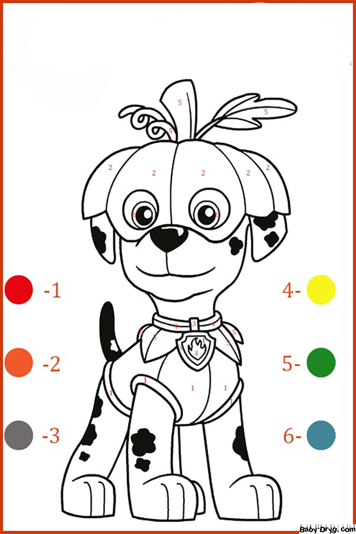 Coloring Page Marshall Puppy Patrol | Color by Number Coloring Pages