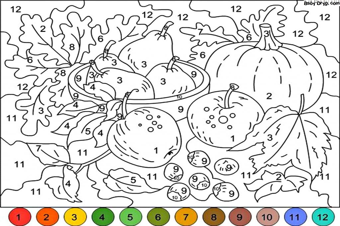 Coloring Page Vegetables and fruits | Color by Number Coloring Pages
