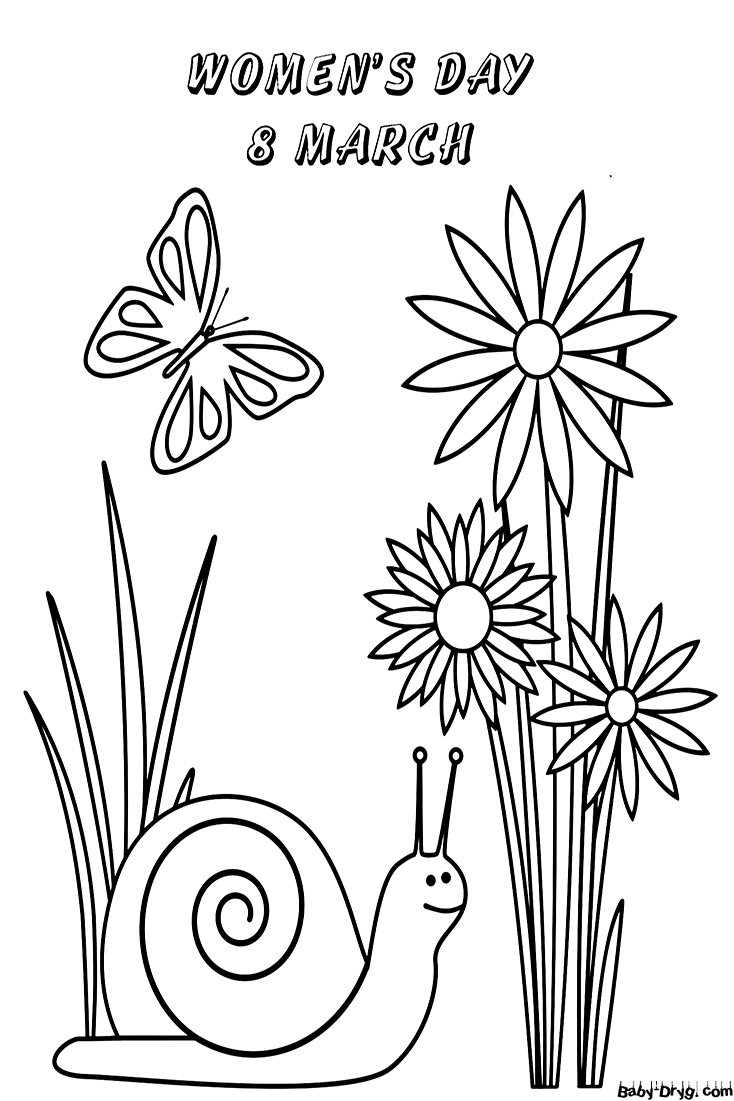 Happy Women's Day And Snail Coloring Page | Coloring Women's Day