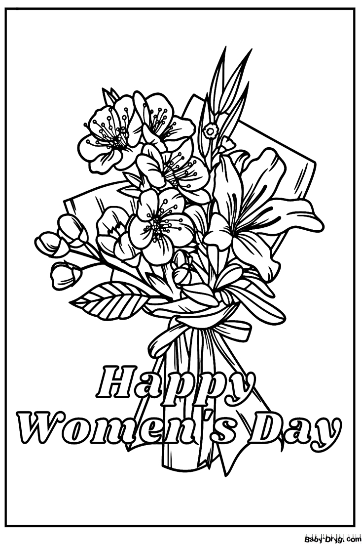 Happy Women's Day Bouquet Flower Coloring Page | Coloring Women's Day