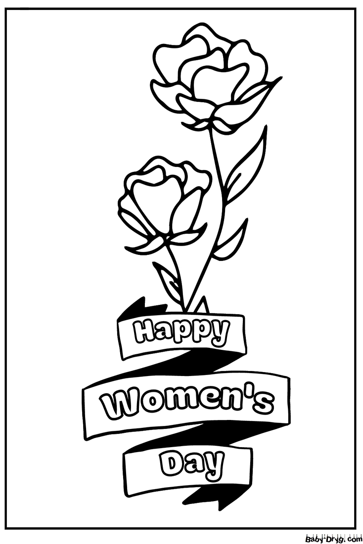 Happy Women's Day With Roses Coloring Page | Coloring Women's Day