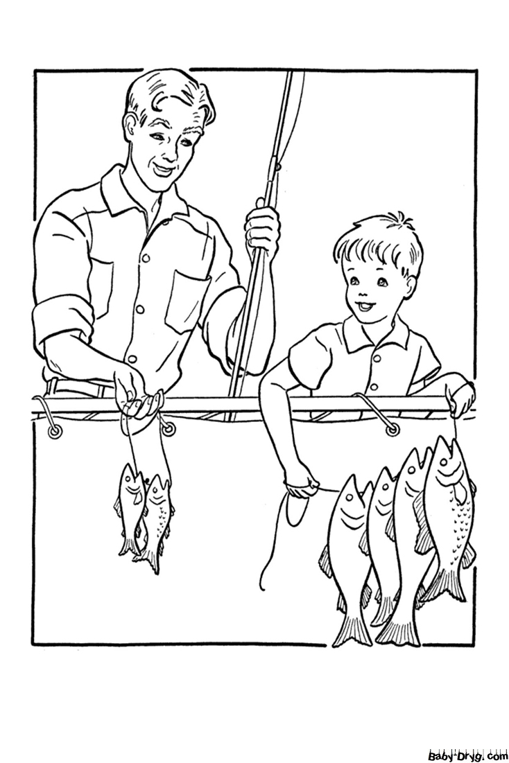 Раскраска Папа и сын на рыбалке 23 февраля | Раскраски 23 Февраля
