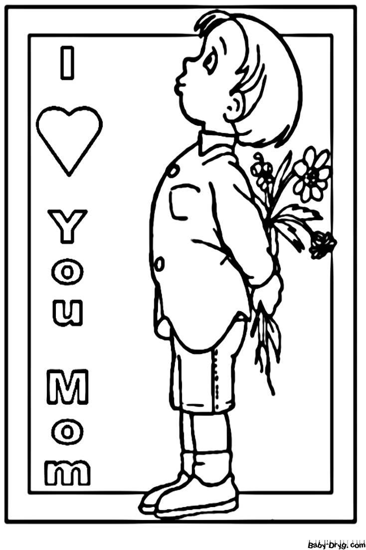 The Boy Gives His Mom Flowers Coloring Page | Coloring Women's Day