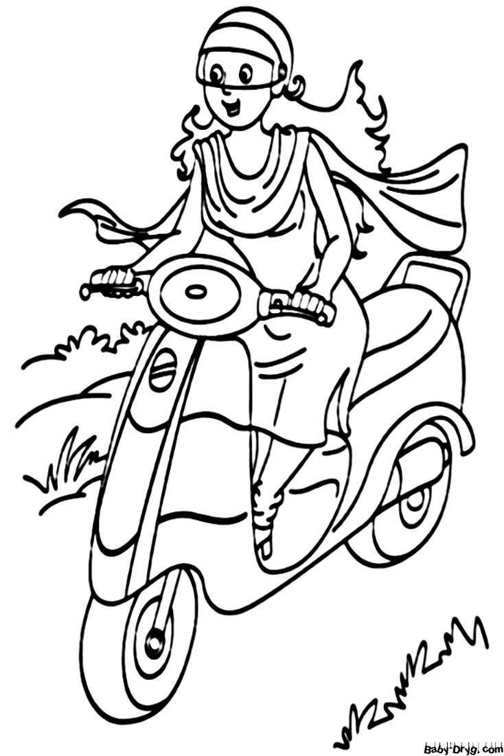 The Woman Drives A Morotorbike Coloring Page | Coloring Women's Day