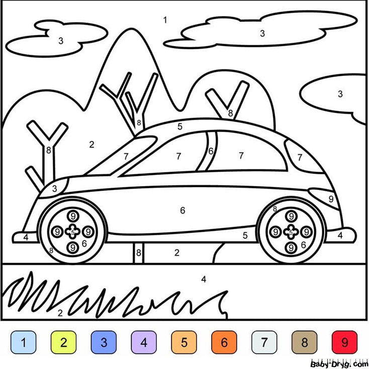 A Car Color by Number | Color by Number Coloring Pages