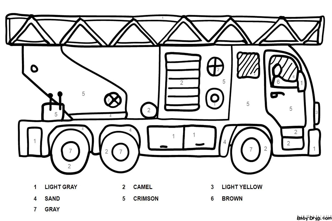 A Fire Truck Color by Number | Color by Number Coloring Pages