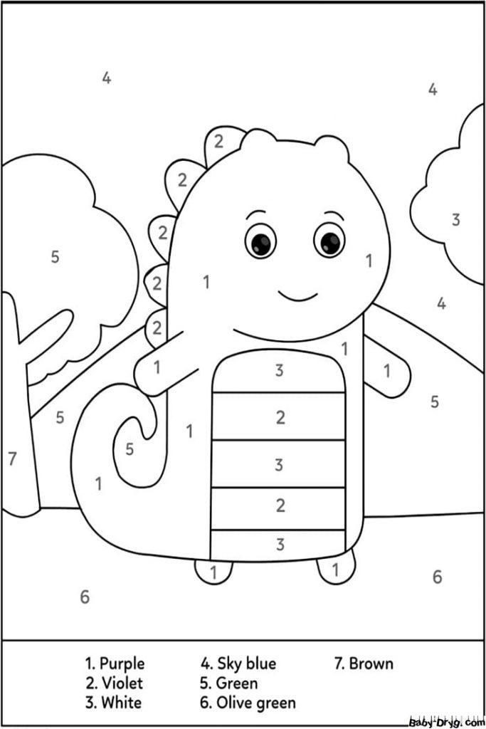 Adorable Dinosaur Color by Number | Color by Number Coloring Pages