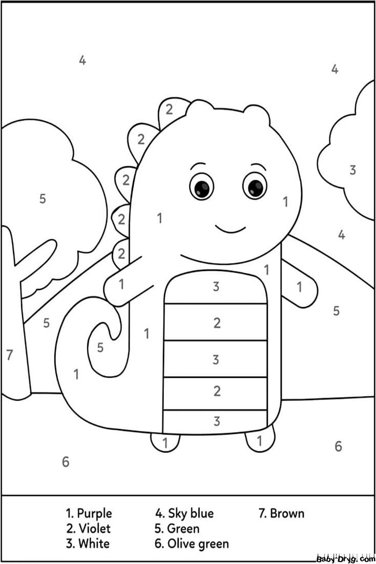 Adorable Dinosaur Color by Number | Color by Number Coloring Pages