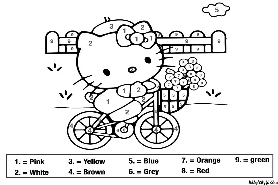 Adorable Hello Kitty Color By Number | Color by Number Coloring Pages
