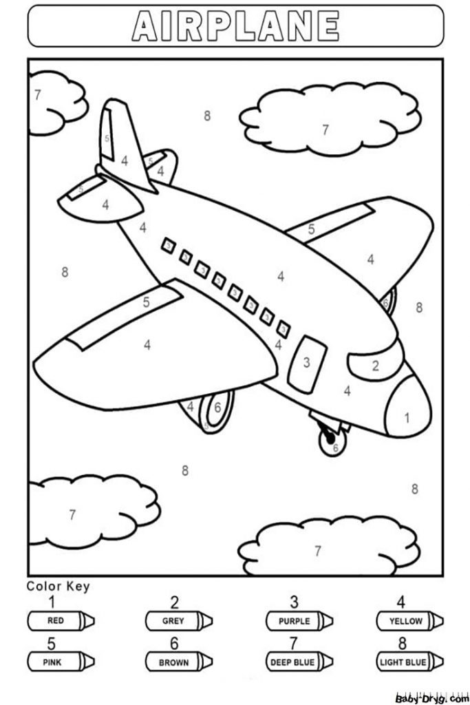 Airplane for Kindergarten Color by Number | Color by Number Coloring Pages