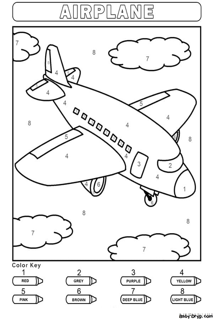 Airplane for Kindergarten Color by Number | Color by Number Coloring Pages