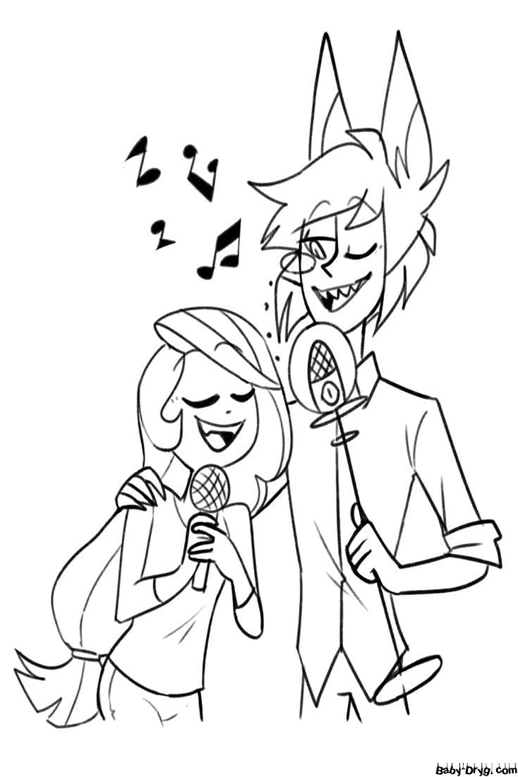 Alastor and his girlfriend are singing songs Coloring Page | Coloring Hazbin Hotel