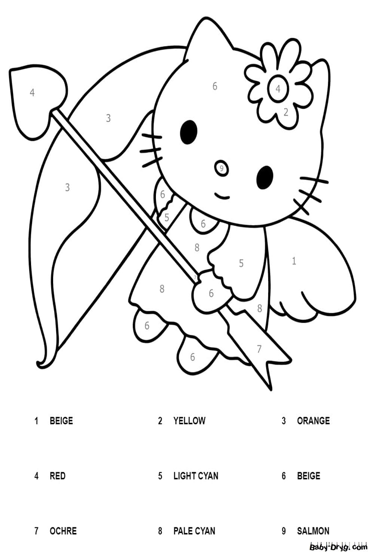 Angel Hello Kitty Color By Number | Color by Number Coloring Pages