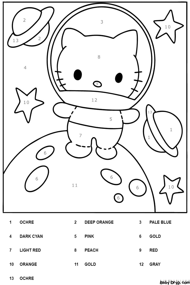 Astronaut Hello Kitty Color By Number | Color by Number Coloring Pages