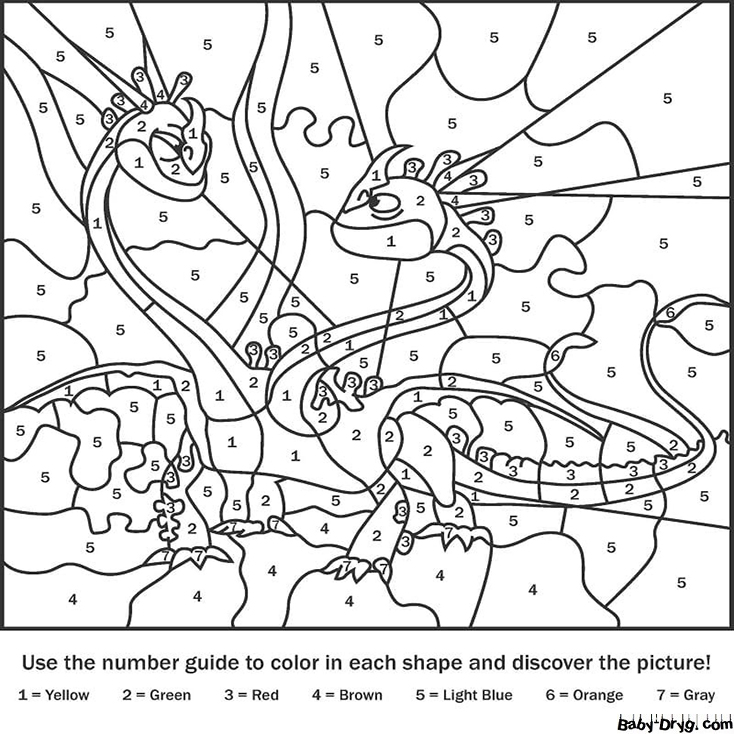 Barf and Belch Dragon Color by Number | Color by Number Coloring Pages