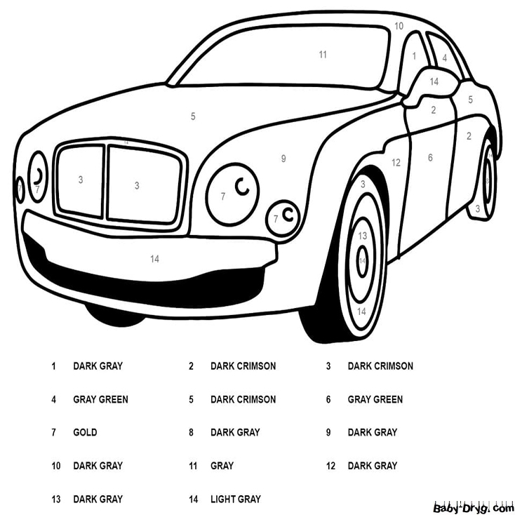 Bentley Car Color by Number | Color by Number Coloring Pages