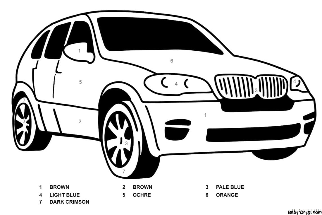 BMW X6 Car Color by Number | Color by Number Coloring Pages