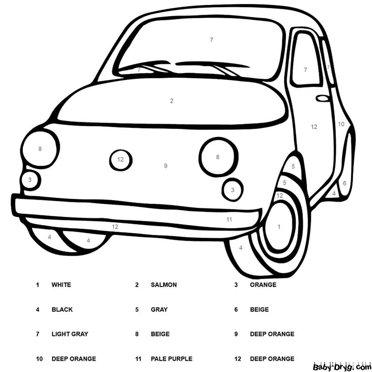 Car Fiat Color by Number | Color by Number Coloring Pages