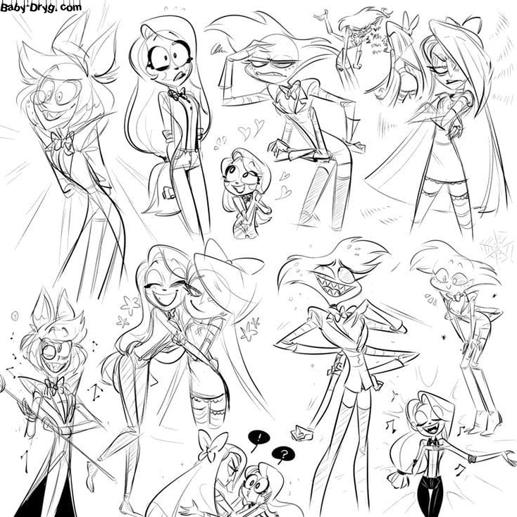 Characters from the TV series Hotel Hazbin Coloring Page | Coloring Hazbin Hotel