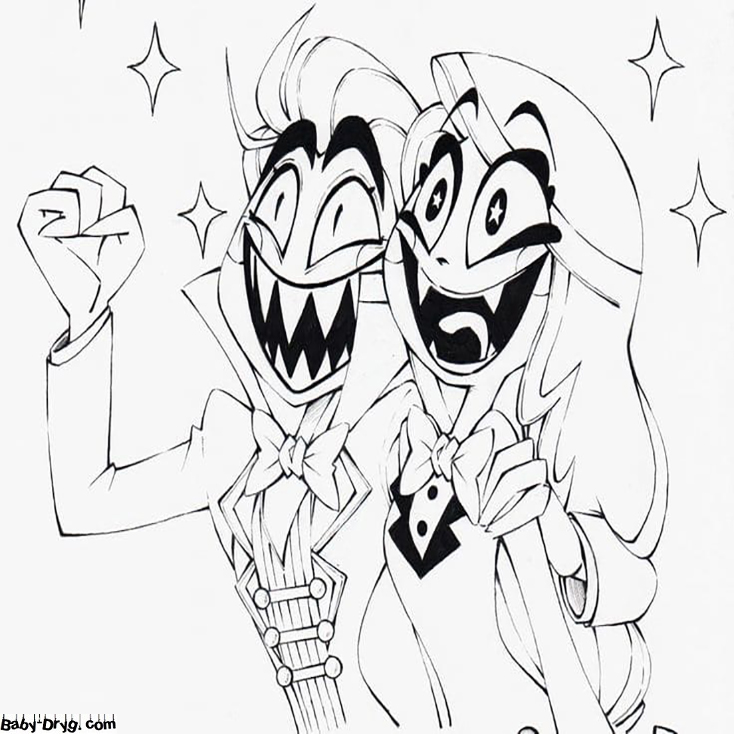 Charlie and Alastor are looking at the stars Coloring Page | Coloring Hazbin Hotel