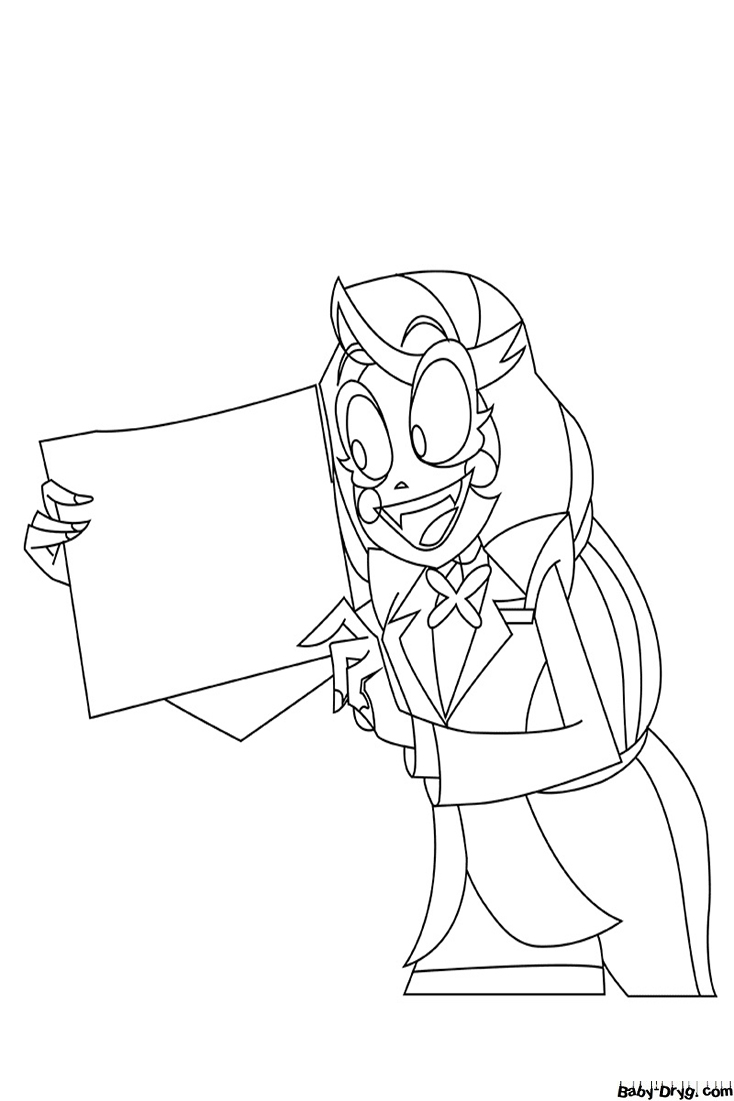 Charlie Morningstar Holding a Paper Coloring Page | Coloring Hazbin Hotel