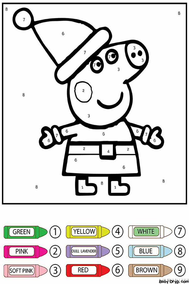 Christmas Peppa Pig Color by Number | Color by Number Coloring Pages