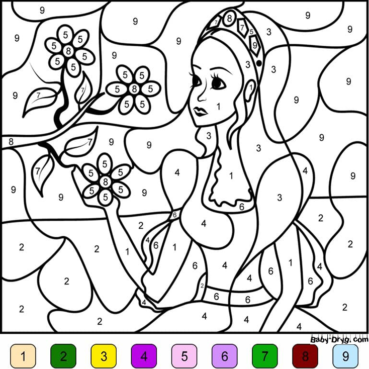 Color by Number for girls with a princess | Color by Number Coloring Pages