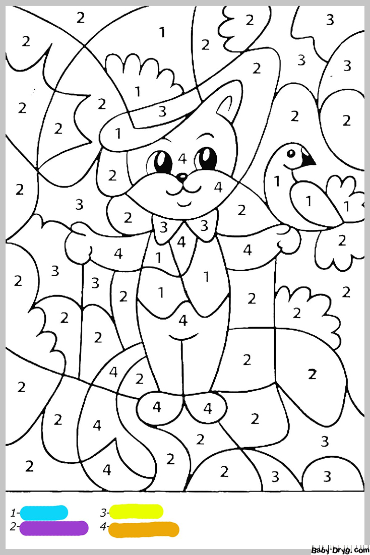Coloring Page A cat and a parrot | Color by Number Coloring Pages