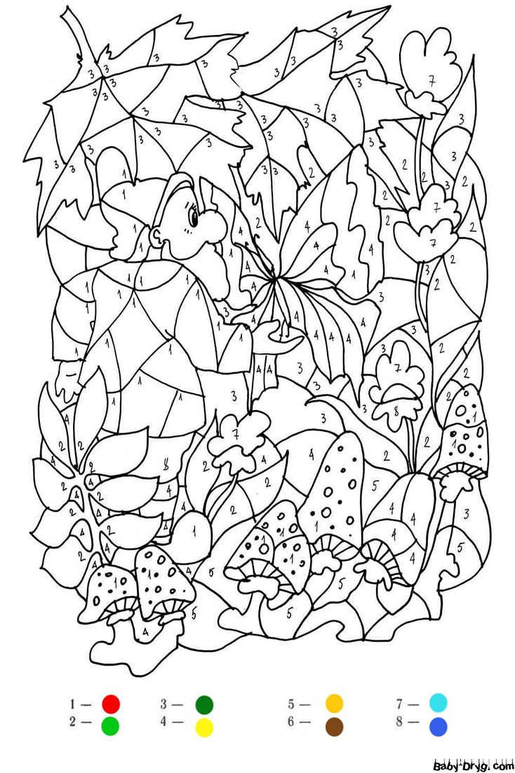 Coloring Page A dwarf in the woods | Color by Number Coloring Pages