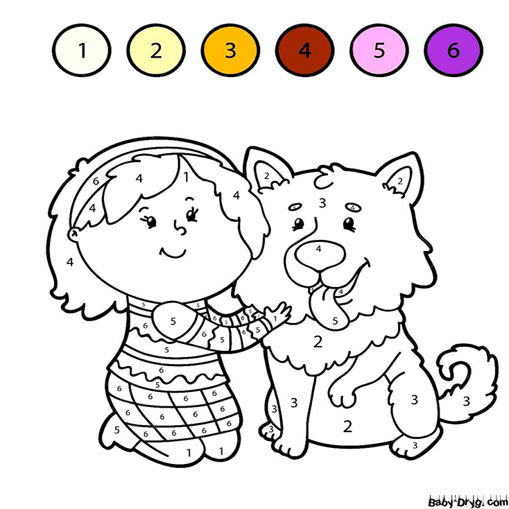 Coloring Page A girl and a puppy | Color by Number Coloring Pages