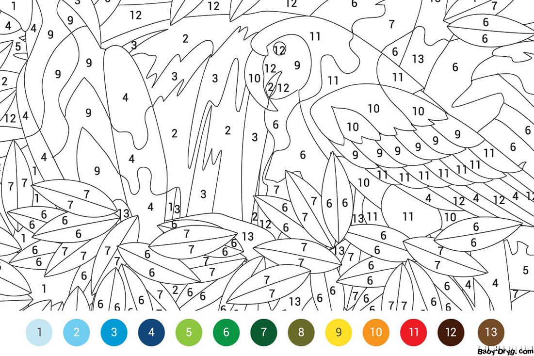 Coloring Page A parrot in the jungle | Color by Number Coloring Pages