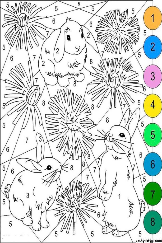Coloring Page Bunnies | Color by Number Coloring Pages