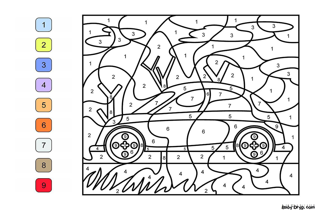 Coloring Page Car | Color by Number Coloring Pages