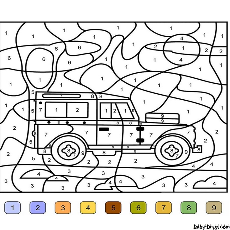 Coloring Page Car by the numbers | Color by Number Coloring Pages