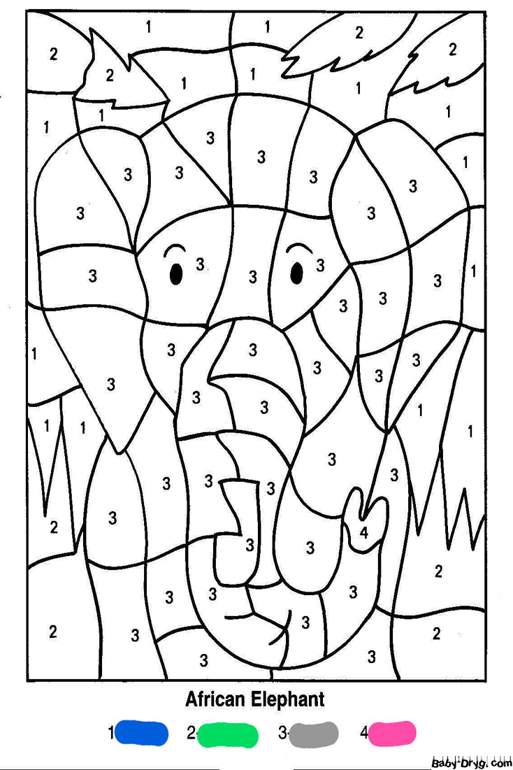 Coloring Page Elephant | Color by Number Coloring Pages