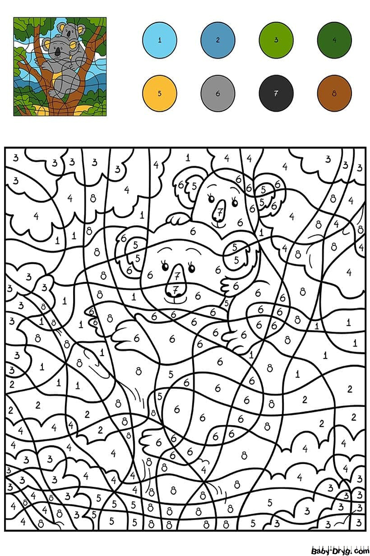 Coloring Page Koala by number | Color by Number Coloring Pages