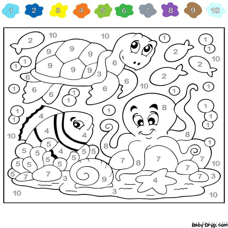 Coloring Page Marine animals | Color by Number Coloring Pages