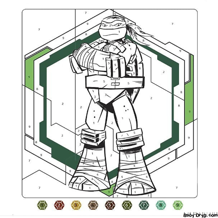 Coloring Page Ninja Turtle | Color by Number Coloring Pages
