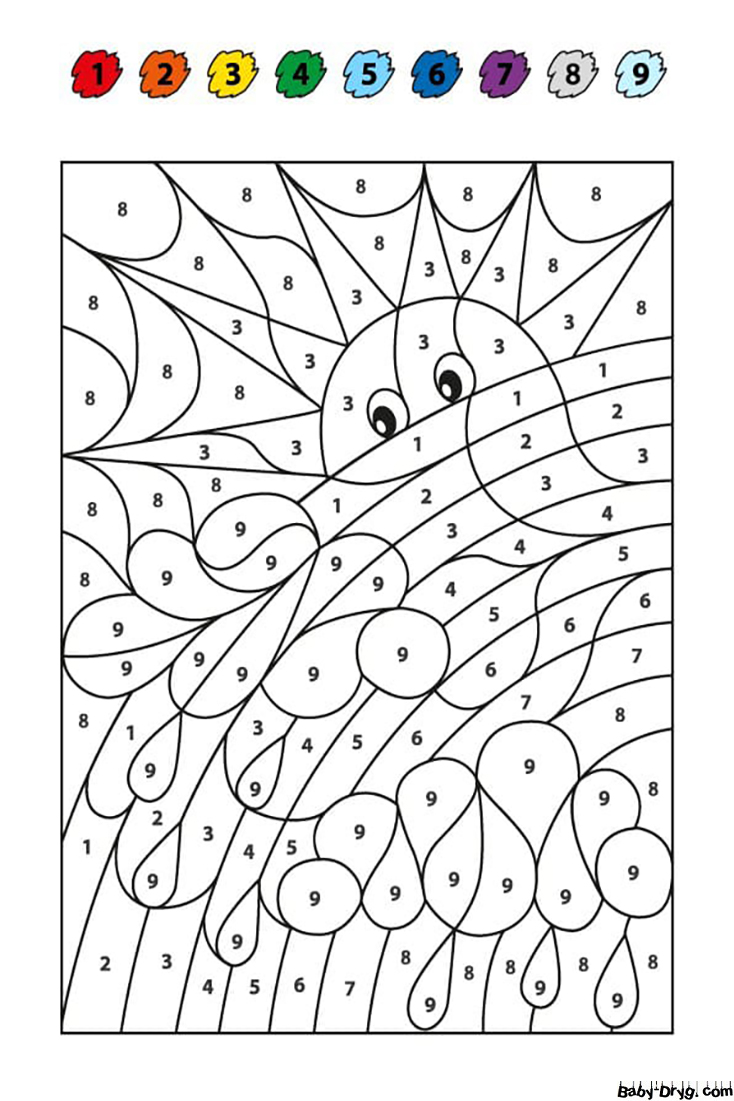 Coloring Page Rainbows, sunshine, rain | Color by Number Coloring Pages