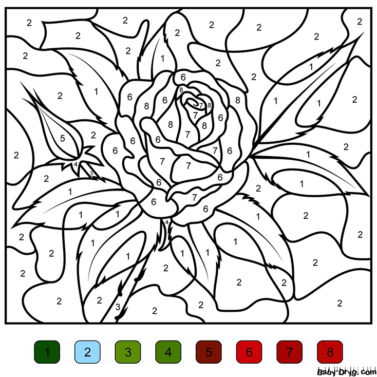 Coloring Page Rose | Color by Number Coloring Pages