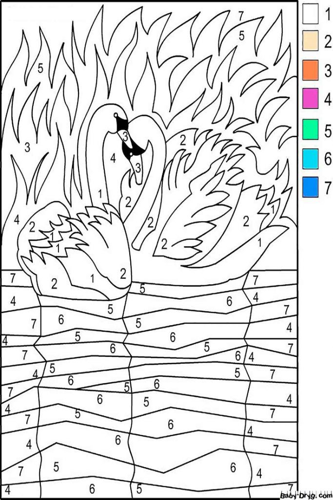 Coloring Page Swans | Color by Number Coloring Pages