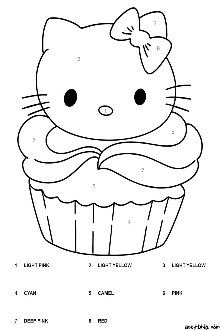 Cupcake Hello Kitty Color By Number | Color by Number Coloring Pages