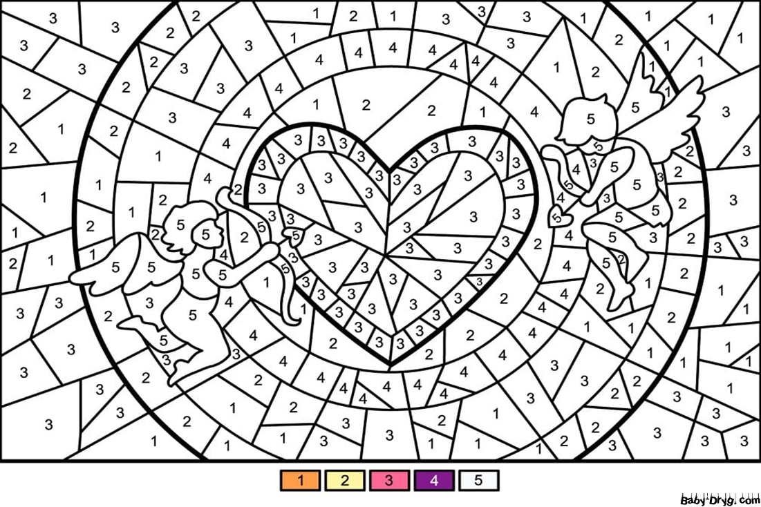 Cupids and Heart Color by Number | Color by Number Coloring Pages