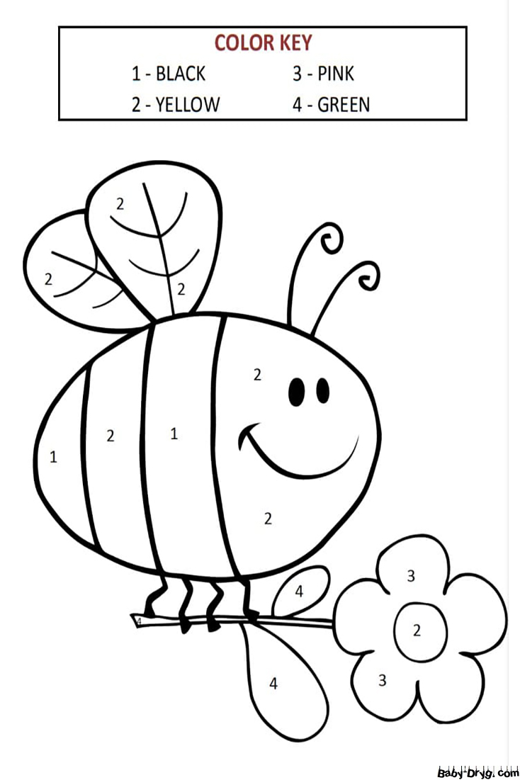 Cute Bee for Kindergarten Color by Number | Color by Number Coloring Pages