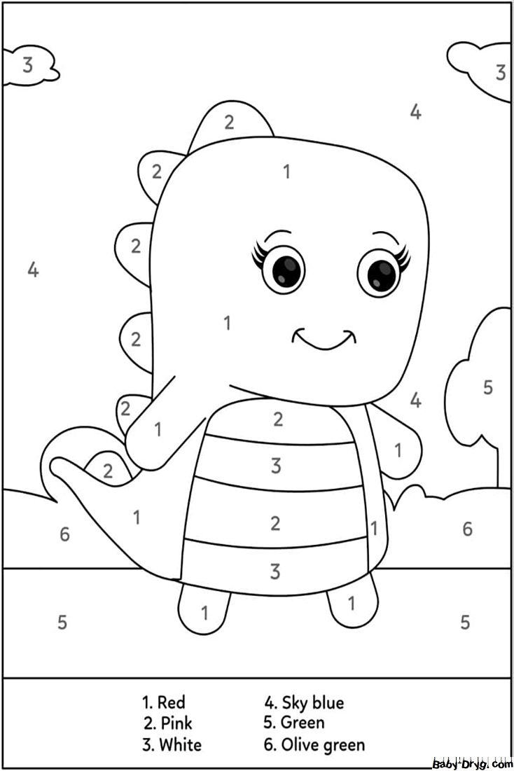 Cute Dinosaur Color by Number | Color by Number Coloring Pages